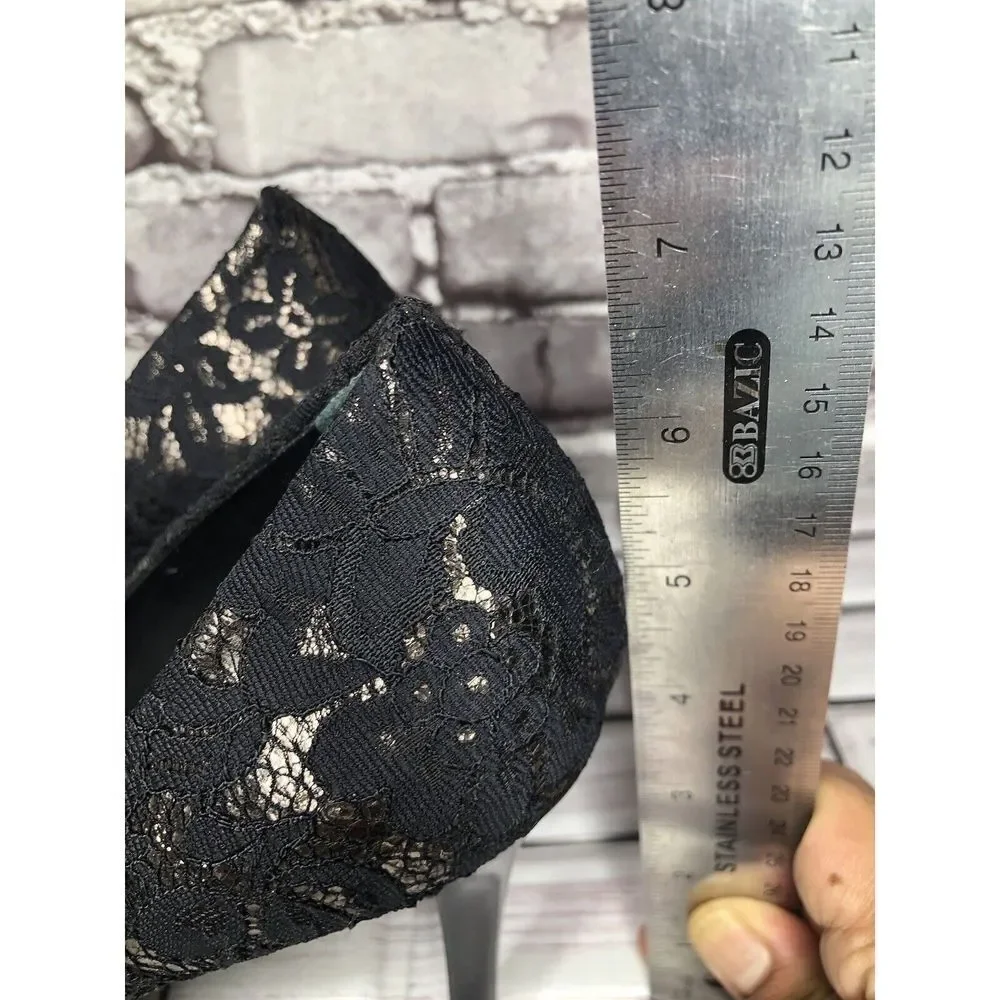 Tory Burch Black Leather Floral Fabric Platform Stiletto High Heels Women Sz 8M - Picture 12 of 16